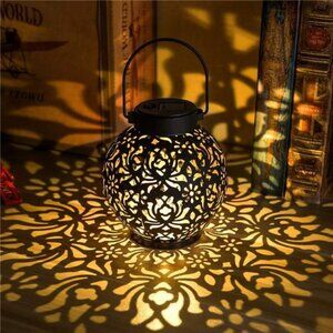 outdoor solar hanging lantern lights metal led decorative garden patio yard deco